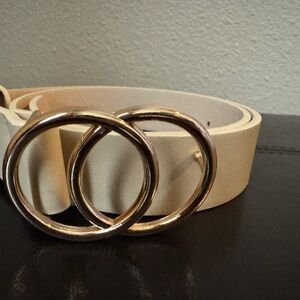 Elegant Cream Belt with Gold Buckle